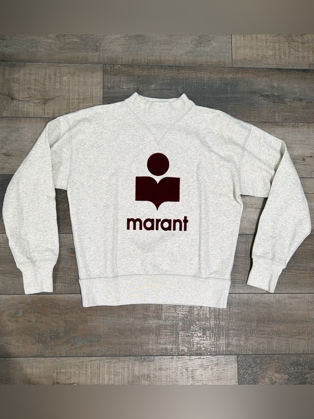 Isabel Marant Moby logo mock neck sweatshirt in heather grey and burgundy - Picture 4 of 8